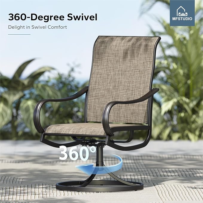 MFSTUDIO Patio Dining Set for 6, Outdoor Dining Set with Umbrella, Patio Furniture Set with 1 Rectangular Table Fixed Chairs 2 Swivel Chairs & Navy Blue Umbrella (Base not Included)