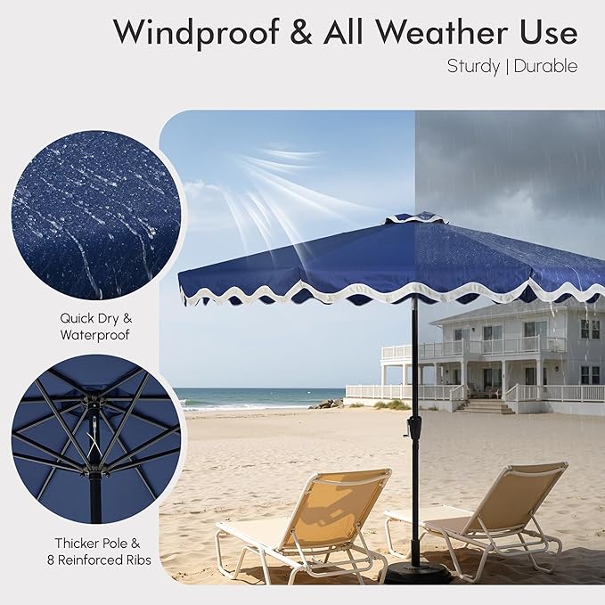 Weaxty 10FT Patio Umbrella, Trendy Color Scalloped Edge, UV-Resistant Canopy Outdoor Table Market Umbrella, Tilt Adjustment, Crank, Heavy-duty 8 Ribs for Backyard Poolside Deck Beach Lawn Backyard