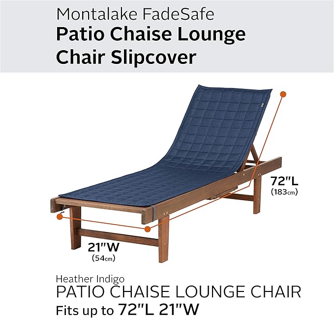 Classic Accessories Montlake Water-Resistant 72 Inch Patio Chaise Lounge Slipcover, Heather Indigo, Patio Furniture Covers