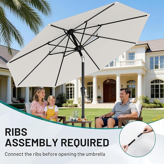 AreShark 10ft 2 Tiers Patio Umbrella - Outdoor Umbrella Waterproof UV Protection, Market Table Umbrella w/Push Button Tilt&Crank for Pool, Porch, Garden(Ivory)
