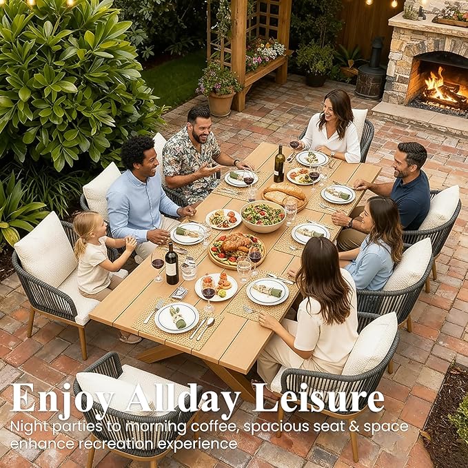 LayinSun 5 Pieces Outdoor Patio Dining Set, Aluminium Rectangular Dining Table and Wicker Rattan Chairs Set for Outside Backyard, Poolside