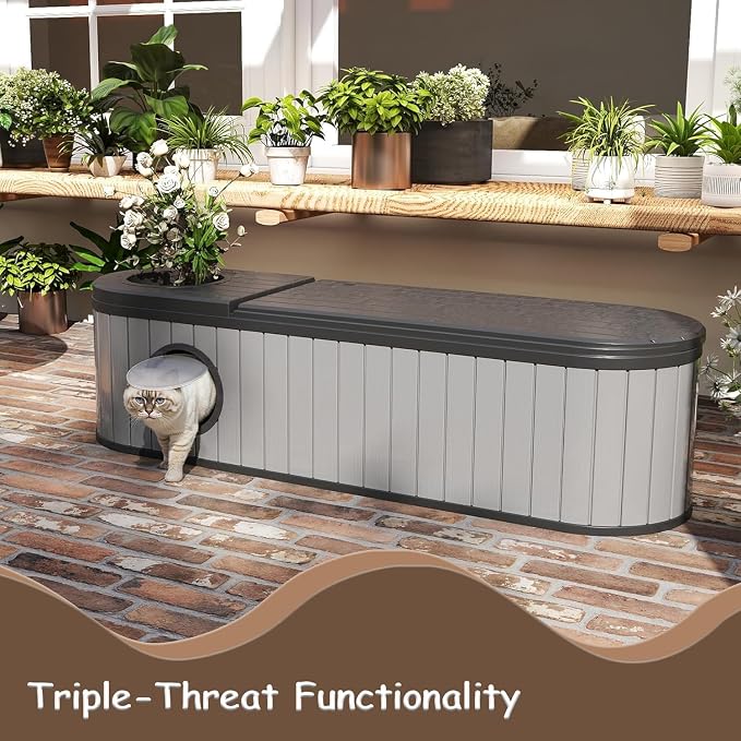 60 Gallon Storage Bench Deck Box Resin Patio Furniture with Armrest, Waterproof and UV Resistant Lockable for Patio Furniture, Garden Decor and Outdoor Seating for Cushions, Garden Tools