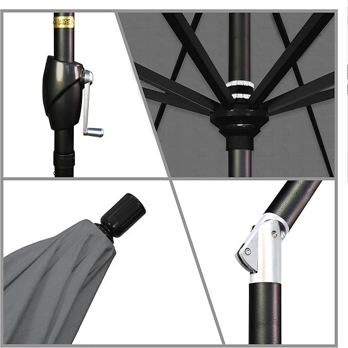 California Umbrella 9' Rd Pacific Trail Series Aluminum Patio Umbrella, Crank Lift, Push Button Tilt, Black Finish, Sunbrella Charcoal Fabric