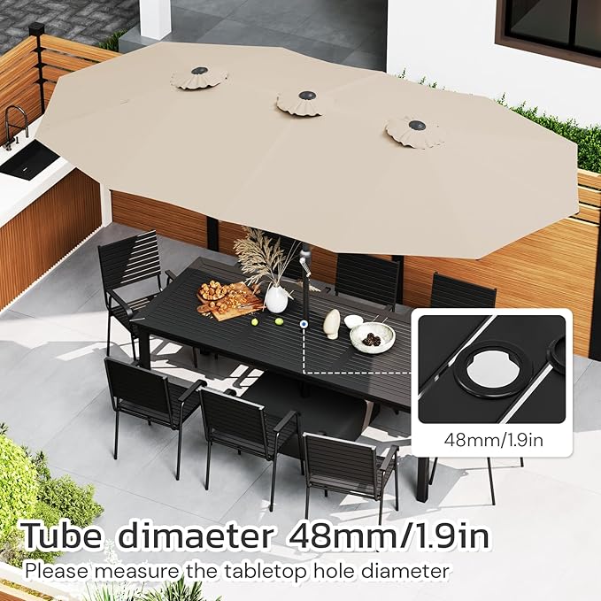 AECOJOY 15x9ft Patio Umbrella with Base Included, Outdoor Double-Sided Rectangle Umbrella with Crank Handle, Market Umbrella for Deck Pool Patio Garden(1.9" Pole, Beige)