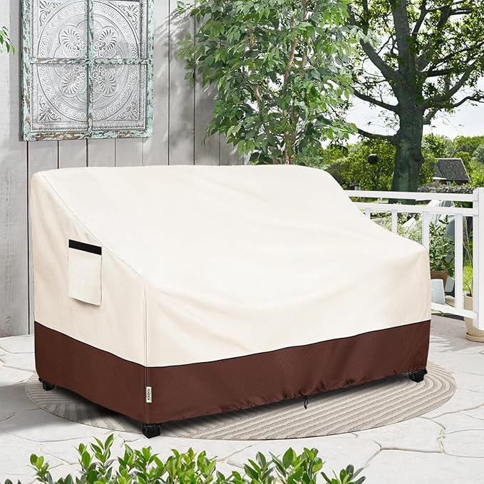 2-Seater Heavy Duty Patio Bench Loveseat Cover,100% Waterproof Outdoor Sofa Cover 58" W x 32.5" D x 31" H,Patio Furniture Couch Covers(Beige)