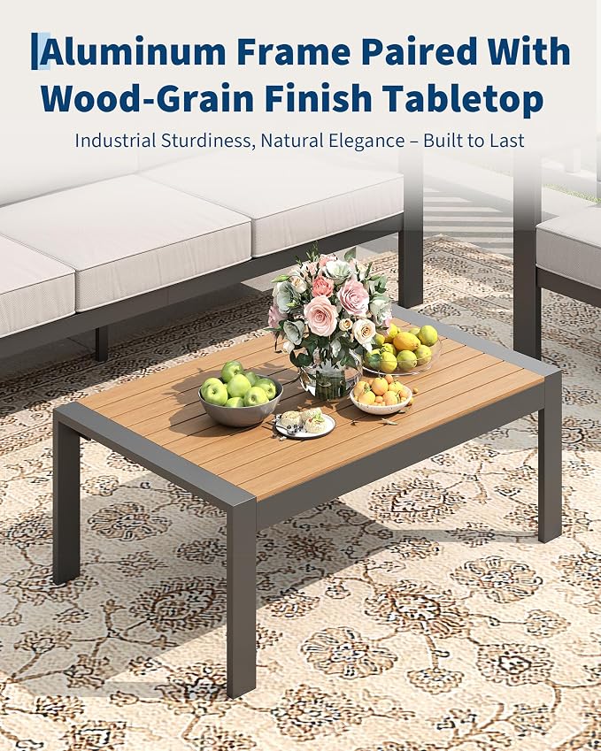 Garvee Aluminum Patio Furniture Set 5 Seats, Generous Outdoor Sectional with Washable Thick Cushions and Coffee Table, Patio Conversation Sets for Porch, Balcony, Deck, Yard