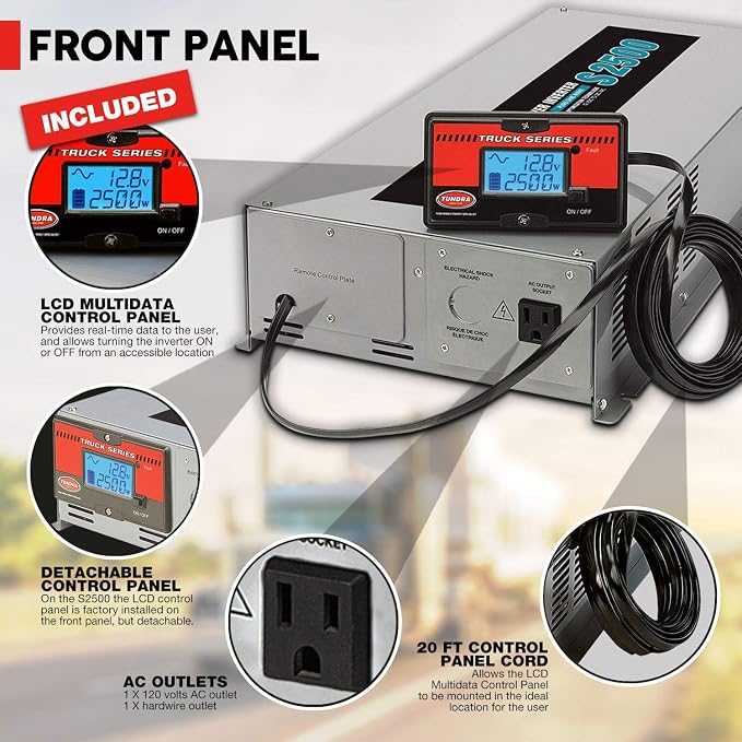 Tundra S Series - DC/AC Truck Power Inverter - Pure Sine Wave 2500W / 12V DC to 120V AC - S2500