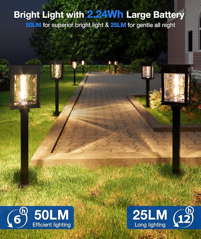 XMCOSY+ Solar Pathway Lights Outdoor, Adjustable Warm & Cool White, 50 Lumens Bright Garden Lights, 6 Pack IP65 Waterproof Landscape Lighting, Outside Lights for Front Yard Lawn Walkway Driveway Patio