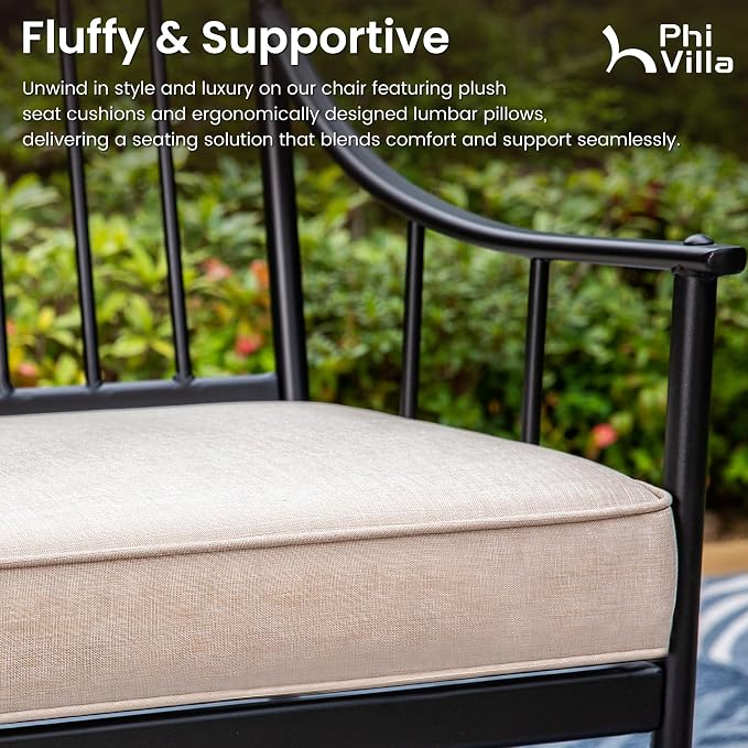 PHI VILLA Patio Dining Set, Swivel Chairs, Steel Table | Metal chairs, Umbrella Hole, Cushions, E-coated, powder-coated, for Patio, Deck, Yard, Porch