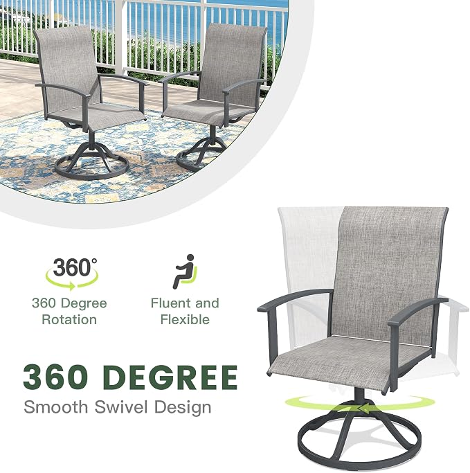 7 Pieces Outdoor Dining Set, 63" Rectangular Patio Table and Chairs Set with 2 Swivel Chairs & 4 Stationary Chairs for Deck Lawn Backyard, Grey & Dark Grey