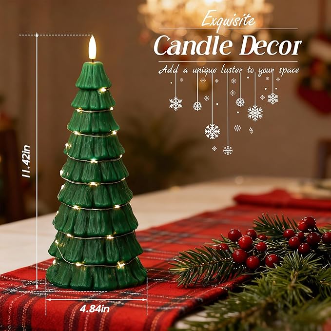 Christmas Tree Candles with Remote, Christmas Flameless Candles with Embedded Star String Fairy Lights, Battery Operated Candles, Flickering Xmas Flameless Candles for Table Decor