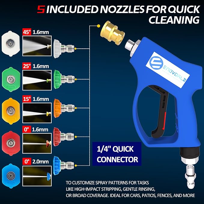 Pressure Washer Gun with Swivel - 5000 PSI High-Pressure Water Gun for Car Wash & Outdoor Cleaning, Universal Quick Connector to Foam Cannon, Ideal for DIY Enthusiasts with 5 Nozzles