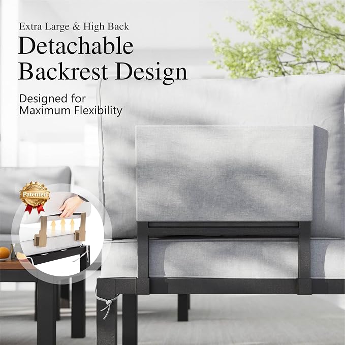 Sophia & William Metal Patio Loveseat Sofa with Cushion, Modern Patio Furniture Set for Deck Garden Backyard