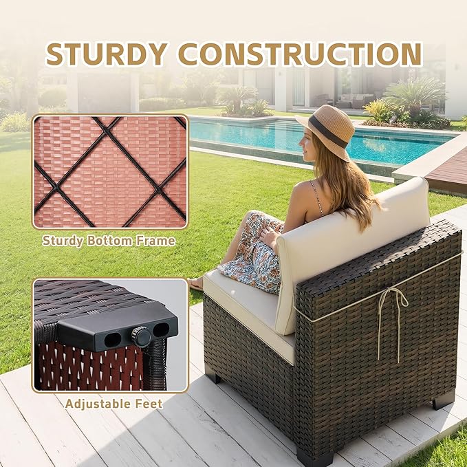 CHABATREE 7-Piece Outdoor Patio Furniture Sets, Manual Weaving Rattan Conversation Sectional Sofa with Tempered Glass Coffee Table, All-Weather PE Wicker & Thick Cushions for Garden, Backyard, Porch