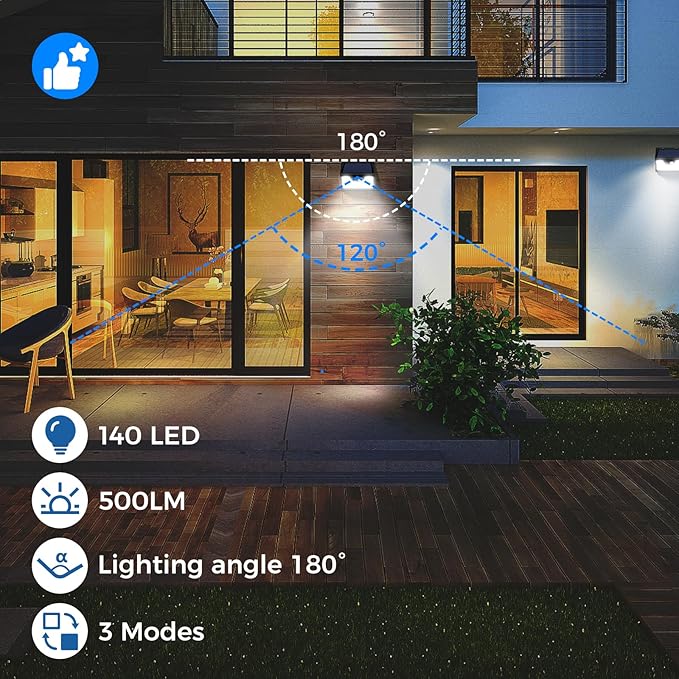 Peasur 18 Pack/140 LED Solar Lights, Outdoor Waterproof, 3 Lighting Modes, Motion Sensor, Black