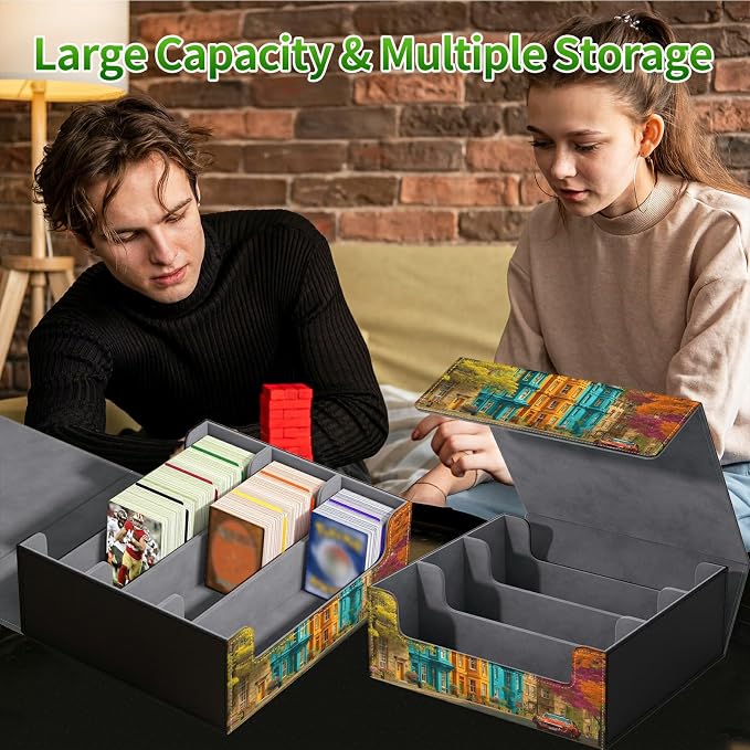 Large Card Deck Box for MTG, Fits 1200+ Sleeved Cards, PU Leather Storage Case with Strong Magnetic Closure, Multiple Colors for TCG CCG Baseball Card Collections, Castle Maple Tree