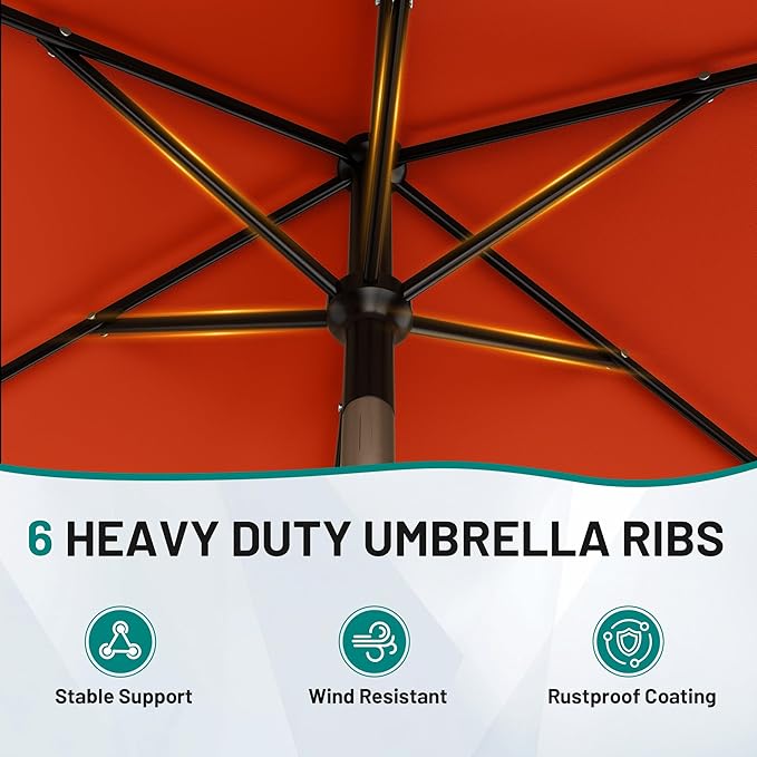 AreShark 6.5' x 10' Rectangular Patio Umbrellas for Outdoor, Outdoor Table Umbrella, Large Outdoor Patio Umbrellas with 6 Sturdy Ribs for Pool, Garden, Deck & Market (Orange)