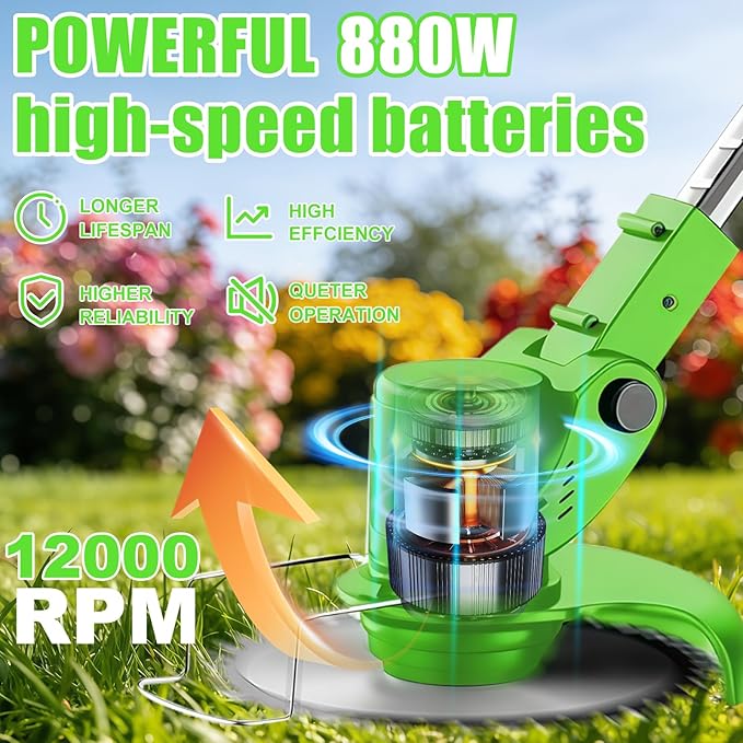 21V Electric Weed Wacker Cordless ElectricWeed Wacker Eater with 2 * 4.0Ah Batteries & Charger Lightweight Grass Trimmer Weed Cutter Suitable for Garden & Yard Lawn Care