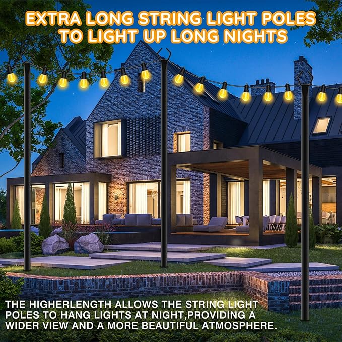 AHRLHR 6 Pack String Light Poles,Poles for Outdoor String lights10 Ft Metal Poles with Fork for Outdoor String Lights,Outdoor Light Poles with Fork,Patio,Deck,Backyard