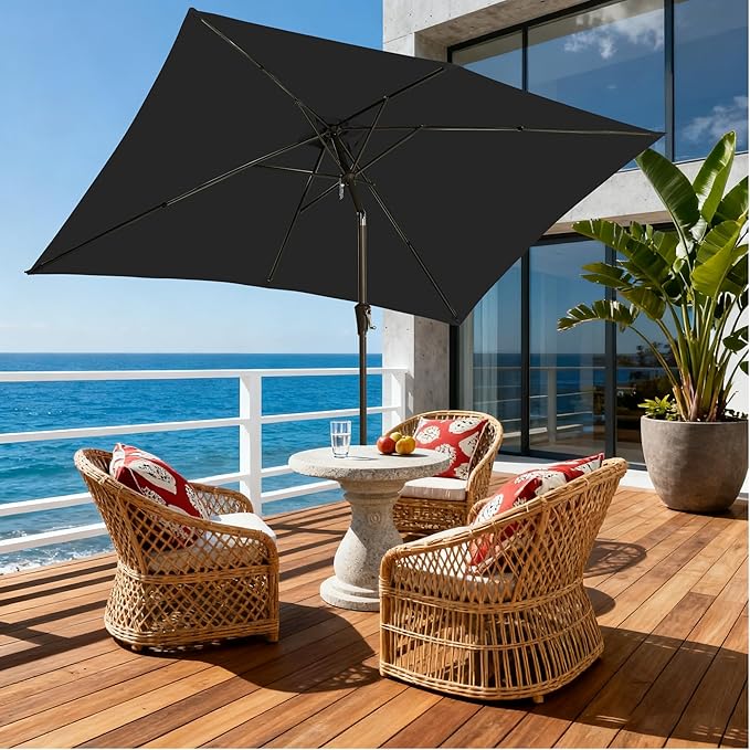 6.5x10FT Rectangular Patio Umbrella with Push Button Tilt & Crank Lift for Garden,UV Protection Outdoor Umbrella for Deck,Pool and Yard,Black