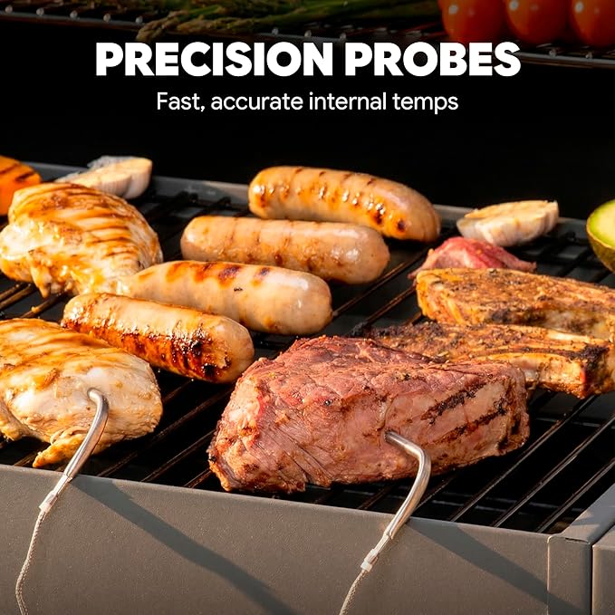 Feasto 30-Inch Heavy-Duty Charcoal Grill with Digital Temperature Control & 2 Meat Probes, Outdoor BBQ Grill with Offset Smoker, 832 Sq. In. Cooking Space for Backyard BBQ, Black & Grey