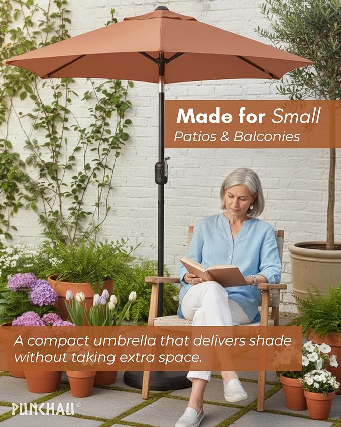 6 Ft Outdoor Patio Umbrella, Easy Open/Close Crank and Push Button Tilt Adjustment - Light Terracotta Market Umbrellas