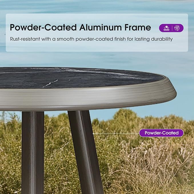 PURPLE LEAF Counter Height Bar Stools Table Dining Table with Weather Resistant for Patio Garden Grey
