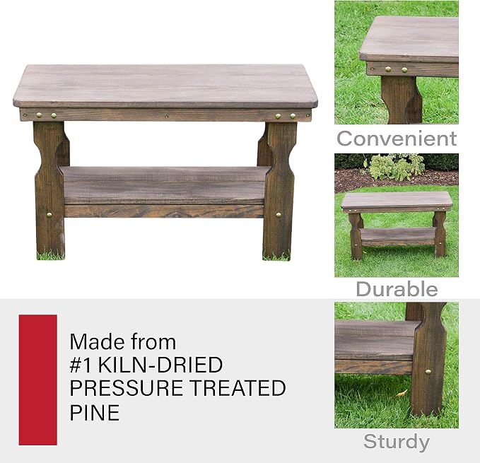 Amish Casual Heavy Duty Pressure Treated Wood Coffee Table in Dark Walnut Stain - Crafted from Solid Pine by Amish Craftsmen in The USA