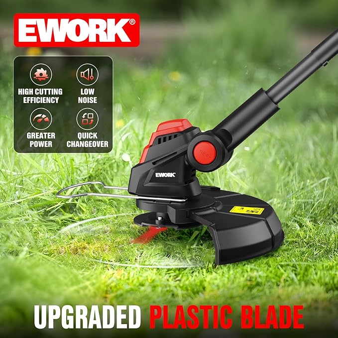 EWORK 20V Weed Wacker Cordless, Upgraded Cutter Blade, Weed Eater Battery Powered with 2×2.0Ah Batteries & Fast Charger, 10-Inch 2-in-1 Electric Grass Trimmer for Edger, Lawn, Garden