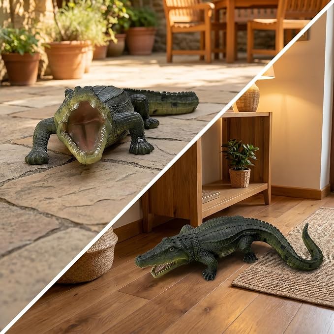 Outdoor Alligator Animal Statue, 23.23 Inch, Green Crocodile | Realistic Crocodile Resin, Garden Statue, For Pond Edge, Lawn, Patio & Backyard