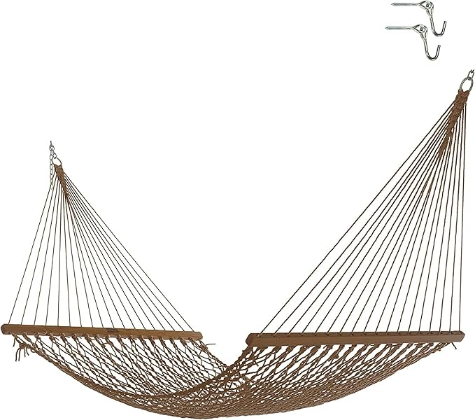 Nags Head Hammocks First Mate Mocha DuraCord Rope Hammock – 12 ft. x 50 in., 450 lb Capacity, Cumaru Spreader Bar, Galvanized Hardware, Handcrafted in USA, Free Chains & Tree Hooks