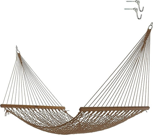 Nags Head Hammocks First Mate Mocha DuraCord Rope Hammock – 12 ft. x 50 in., 450 lb Capacity, Cumaru Spreader Bar, Galvanized Hardware, Handcrafted in USA, Free Chains & Tree Hooks