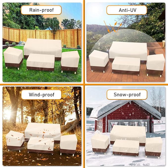 STARTWO Outdoor Waterproof Patio Furniture Covers 4-Piece Set for Chairs, Loveseat and Coffee Table, Heavy Duty 600D, Beige