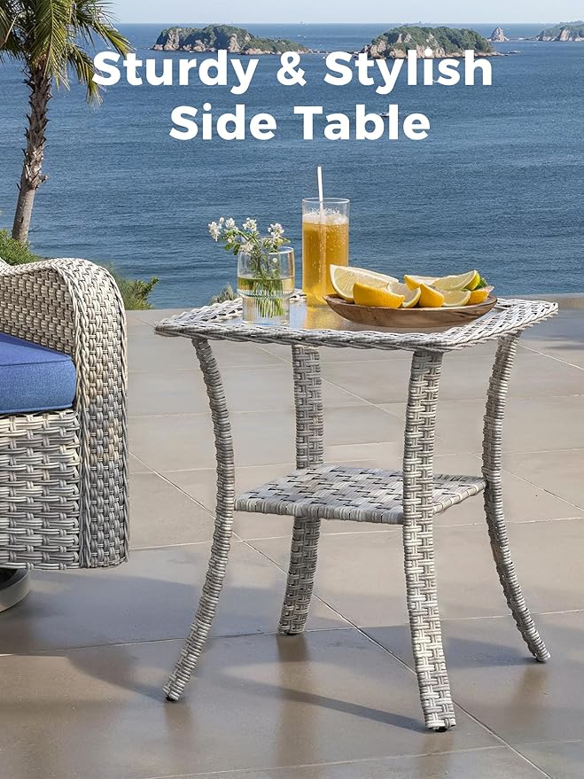 6 Piece Outdoor Wicker Patio Furniture Set,High Back Swivel Rocker Patio Chairs with 4" Thickened Cushions & Side Table, All-Weather PE Rattan for Garden, Backyard, Porch, Blue
