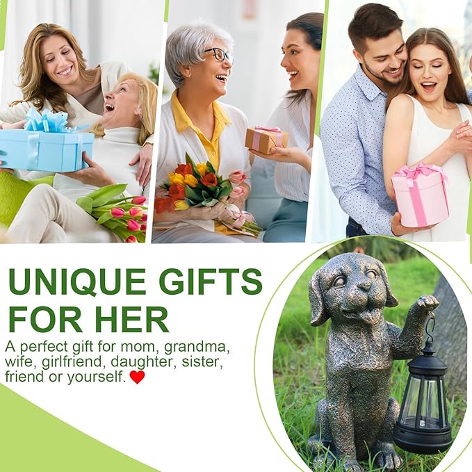 Statue Garden Dog with Solar Lantern - Ideal Gifts for Outdoor Patio, Figurine for Year Dogs – Gift for Mom, Grandma, Dog Lovers,Birthdays Housewarming Present