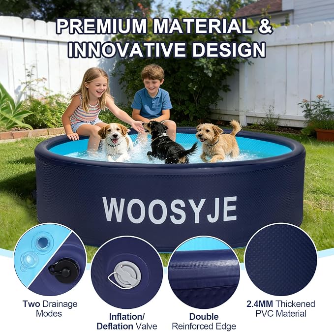 Inflatable Dog Pool Foldable Swimming Pool Portable Bath Tub for Dog, Cat Indoor and Outdoor in Hot Summer Blue,63"x 14"