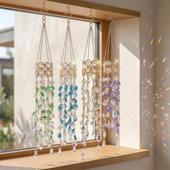 Crystal Suncatchers for Window Hanging Decor, Prism Rainbow Maker with Chain & Hook, Ornament for Ceiling, Garden, Home, Indoor & Outdoor Decoration, Purple