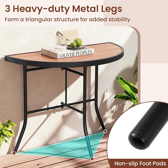 Giantex Half Round Folding Table, Half Moon Dining Table with Heavy-Duty Metal Frame, Portable Space-Saving Semi-Circle Bistro Table for Banquet Event Patio Garden Entryway (1)