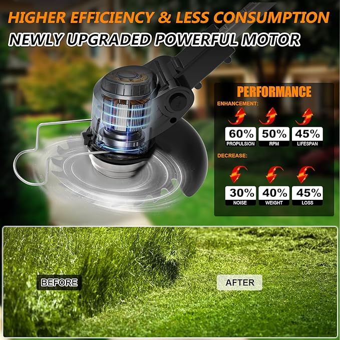 Electric Weed Wacker Eater Battery Powered 3 in 1 Cordless Weed Trimmer 2 21V Battery Operated with 4 Types Blades & Wheels, No-String Grass Trimmer/Lawn Edger/Brush Cutter for Garden Yard