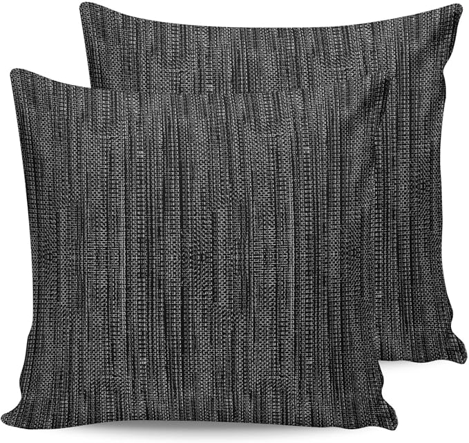 Outdoor Waterproof Throw Pillows 16x16in, Minimalist Obsidian Black Patio Pillows Pack of 2,Decorative Pillow Covers with Insert,Pillow Cushion Case for Garden Couch Sofa Vintage Linen Weave Textured