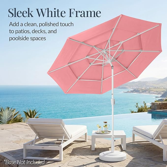 Best Choice Products 10ft 3-Tier Patio Umbrella White Pole, Outdoor Market Umbrella with Push Button Tilt and Crank Lift, Steel Pole Umbrella for Backyard Patio Pool Outdoor Shade