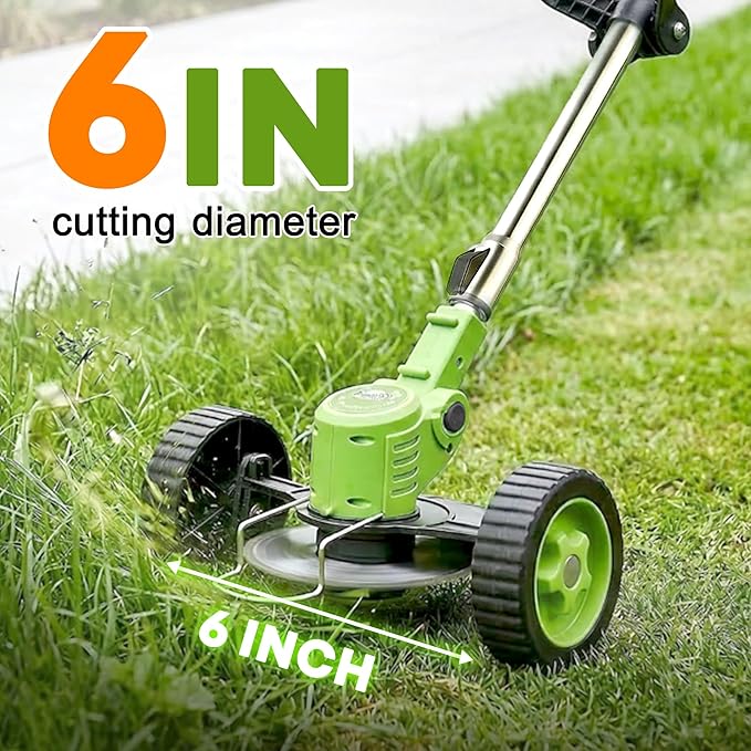 Cordless Electric Weed Wacker with Wheels, 3-in-1 Grass Trimmer & Brush Cutter & Lawn Edger, 3 Types Blade, 2X2000mAh Batteries, Lightweight String Trimmer for Garden and Yard Lawn, Gifts for Seniors