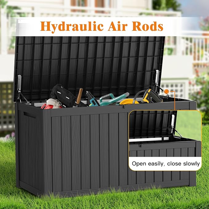 Outdoor Extra Large Storage Cabinet Deck Box, 200 Gallons Heavy Duty Deck Boxes, Weatherproof & UV-Resistant Lockable Patio Storage Cabinet for Garden Tools, Lawn Mower, Bikes, Patio Furniture