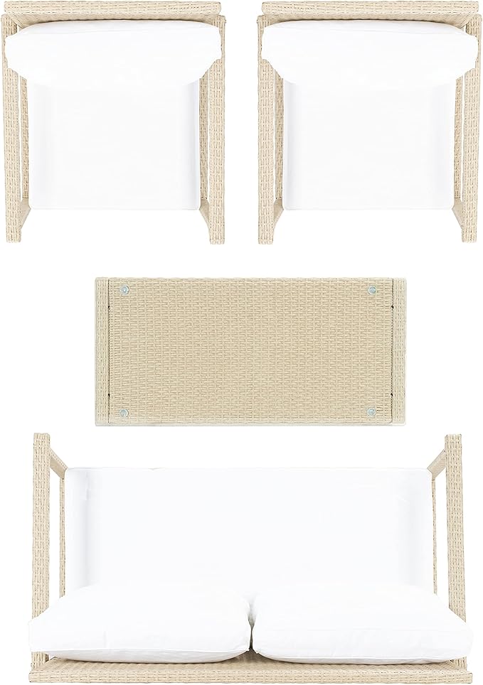 Safavieh Outdoor Collection Garnen Beige Wicker Cushion 4-Piece Living Set PAT7714B, Grey/White