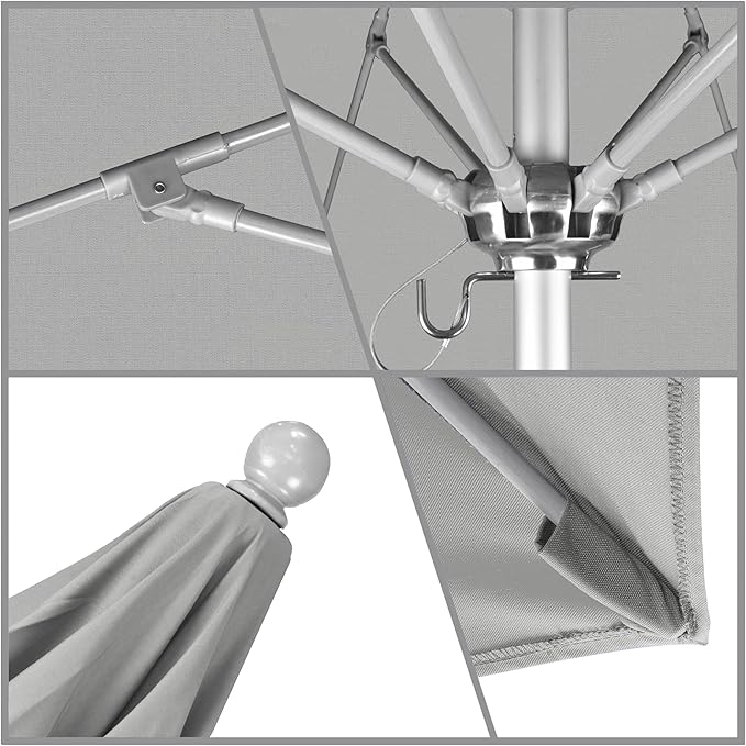 California Umbrella 9' Rd. Venture Series Contract Grade Patio Umbrella, Push Open Pin Stop, Silver Finish, Sunbrella Granite