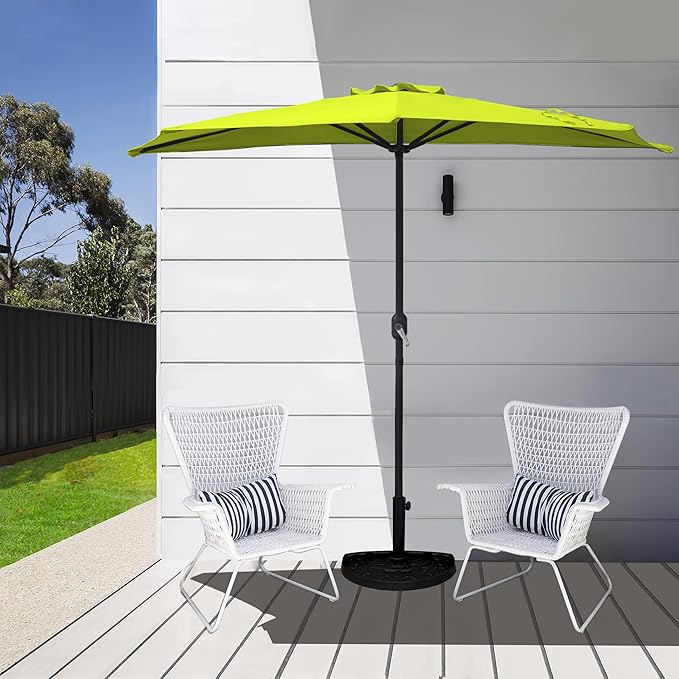 WO Home Furniture 9 ft Half Market Outdoor Umbrella With Sturdy Half Base included, Polyester Canopy, All Weather and UV Resistant for your Patio, Awning, Window, Garden, Balcony, Lime Green