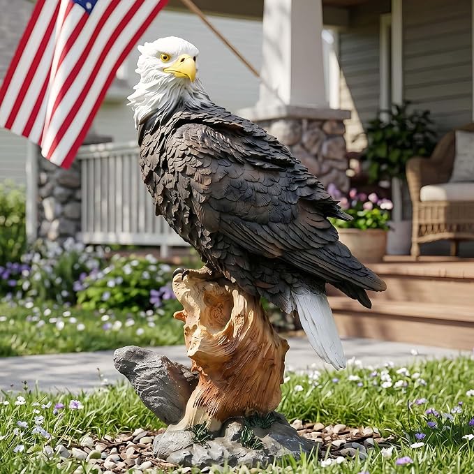 13.2" Real Eagle Outdoor Sculpture,Funny Bird Statue,Garden Beach Statue Decorations,Resin Animal Seabird Ornaments,Coastal Beach Decor,Patio Decor for Table Statues for Garden,Lawn,Yard