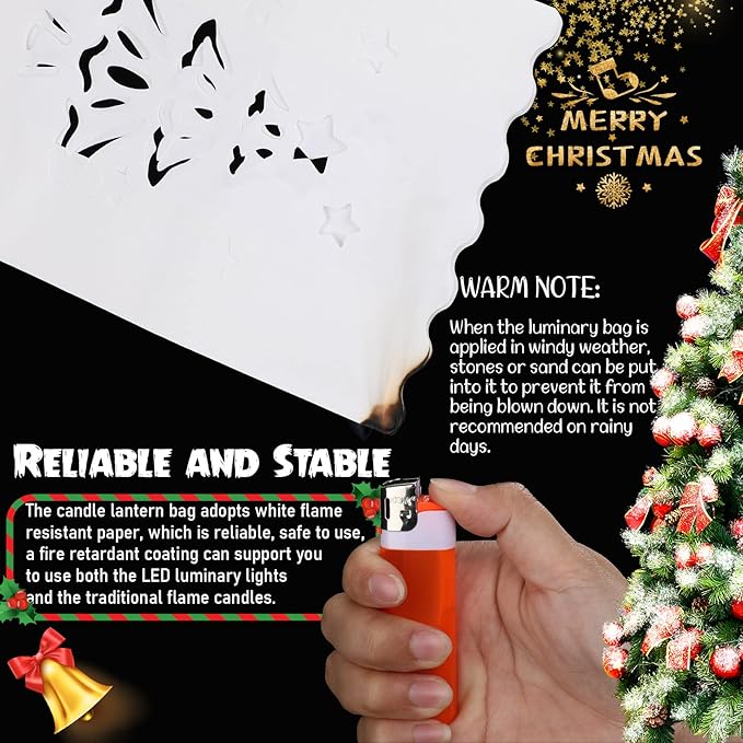 Sabary 50 Sets Luminary Bags with Flameless Tea Lights Outdoor Luminaries LED Lantern Candle Bags for Wedding Birthday Ramadan Christmas Party Decorations Romantic Decor(Xmas Tree)