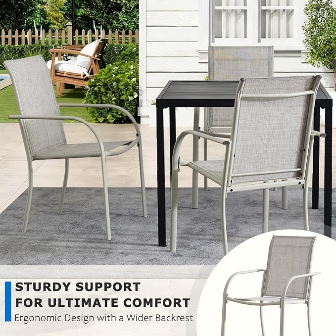 5-Piece Outdoor Dining Set, 35.5" Square Metal Patio Table with Grey Chairs, Black Table with Umbrella Hole for Garden, Yard, Patio