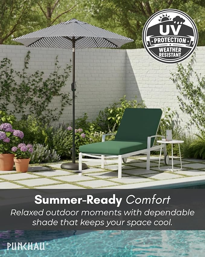 6 Ft Outdoor Patio Umbrella - Outdoor Umbrella for Patio, Pool, Table, Garden, Deck, & Beach - Easy Open/Close Crank and Push Button Tilt Adjustment - Black & White Striped Market Umbrellas